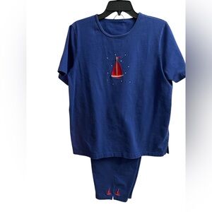 The Quacker Factory Women’s Navy Capris 2 pc Set with Red Sailboat